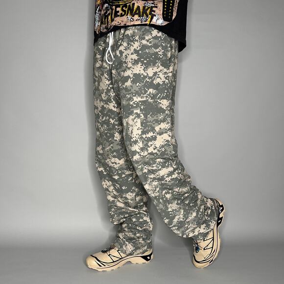 Vintage Military Digital Camo Track Pants Cotton Sweatpants Baggy Wide Leg 90s - Picture 1 of 4